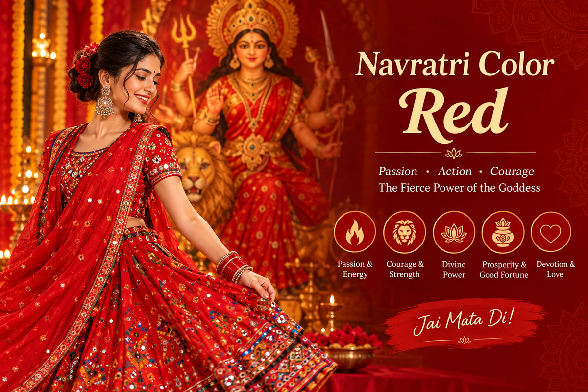 Navratri color red symbolizing passion, courage, strength, and the divine power of Goddess Durga.