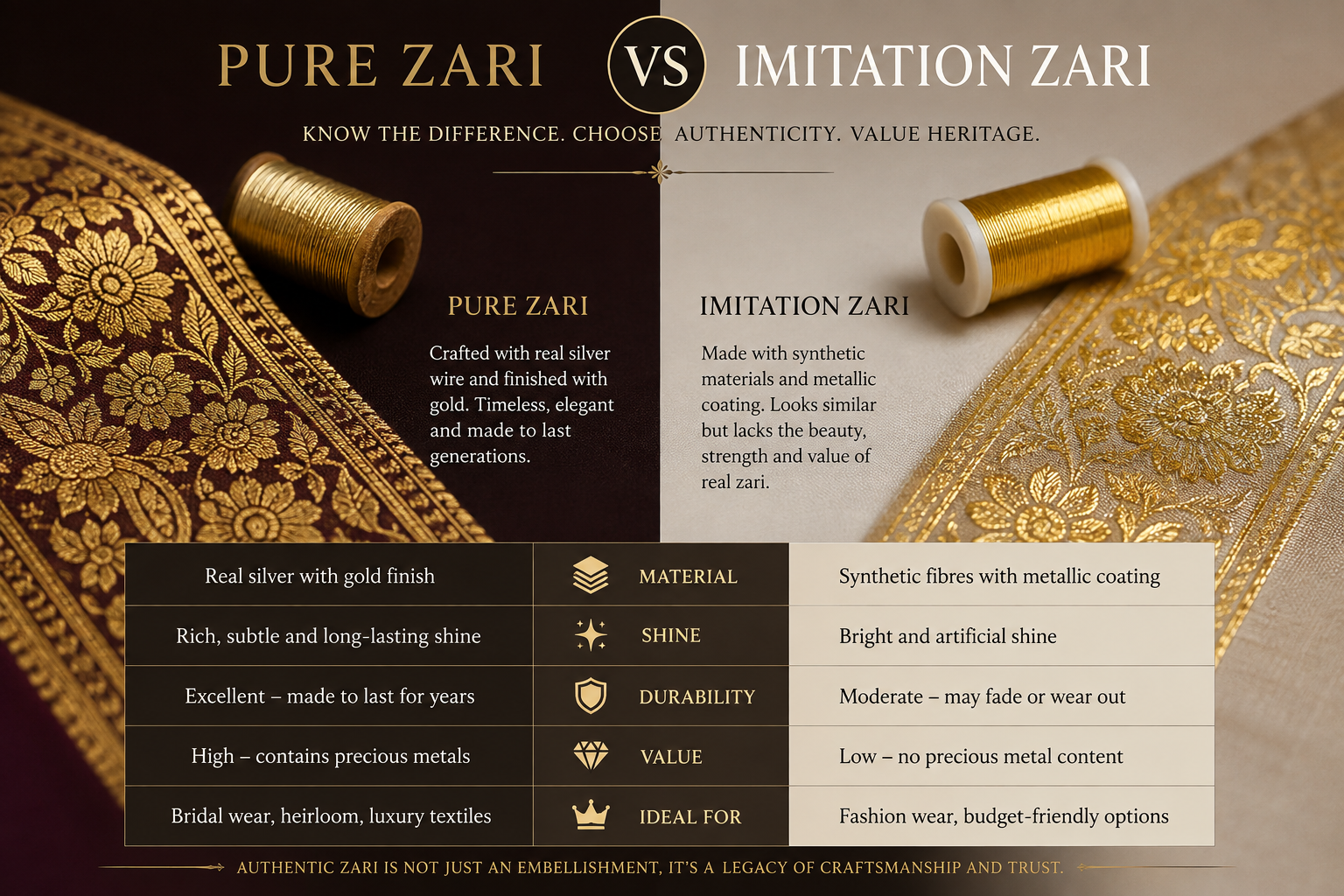 Pure Zari vs Tested vs Imitation Zari