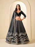 Black Sequins Embroidery Work Velvet Lehenga Choli