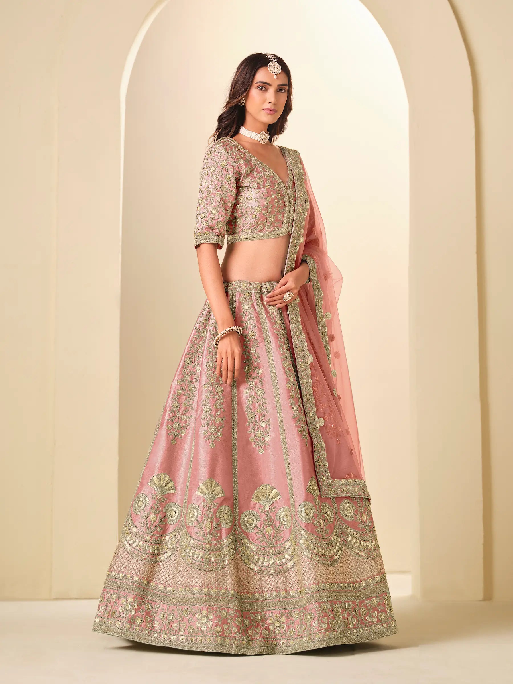 Daisy Pink Sequins Embroidery Art Silk Lehenga Choli