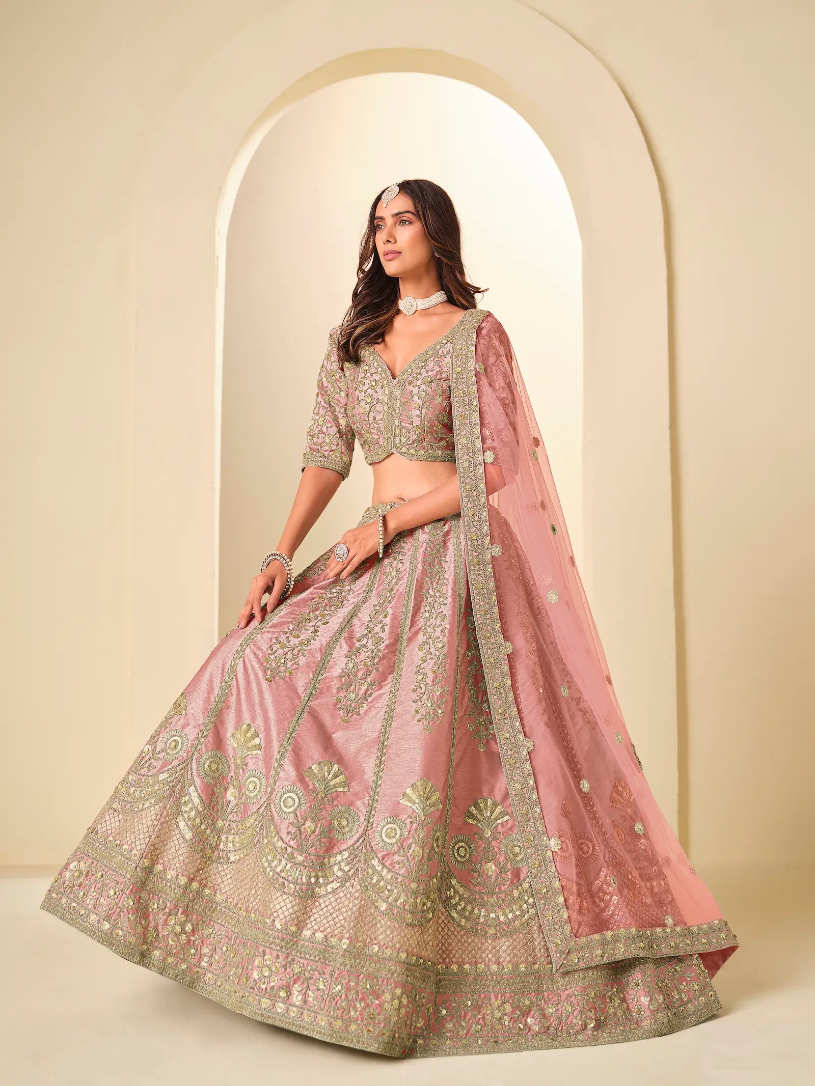 Daisy Pink Sequins Embroidery Art Silk Lehenga Choli
