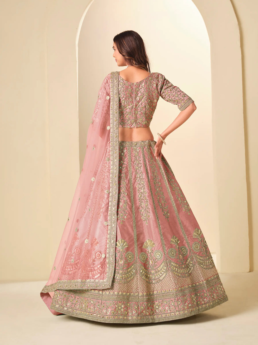Daisy Pink Sequins Embroidery Art Silk Lehenga Choli