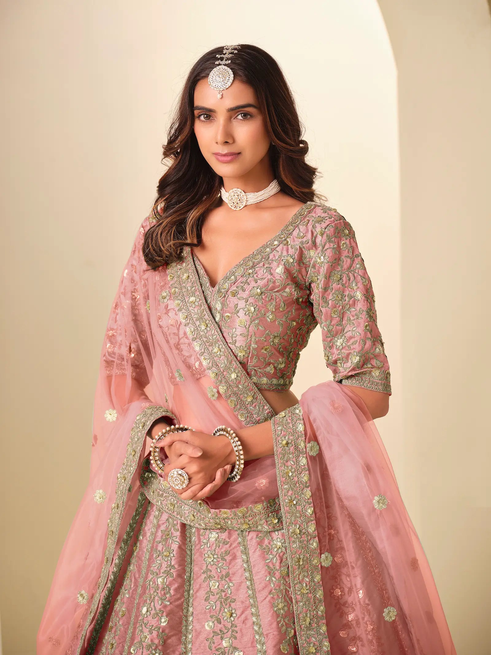 Daisy Pink Sequins Embroidery Art Silk Lehenga Choli