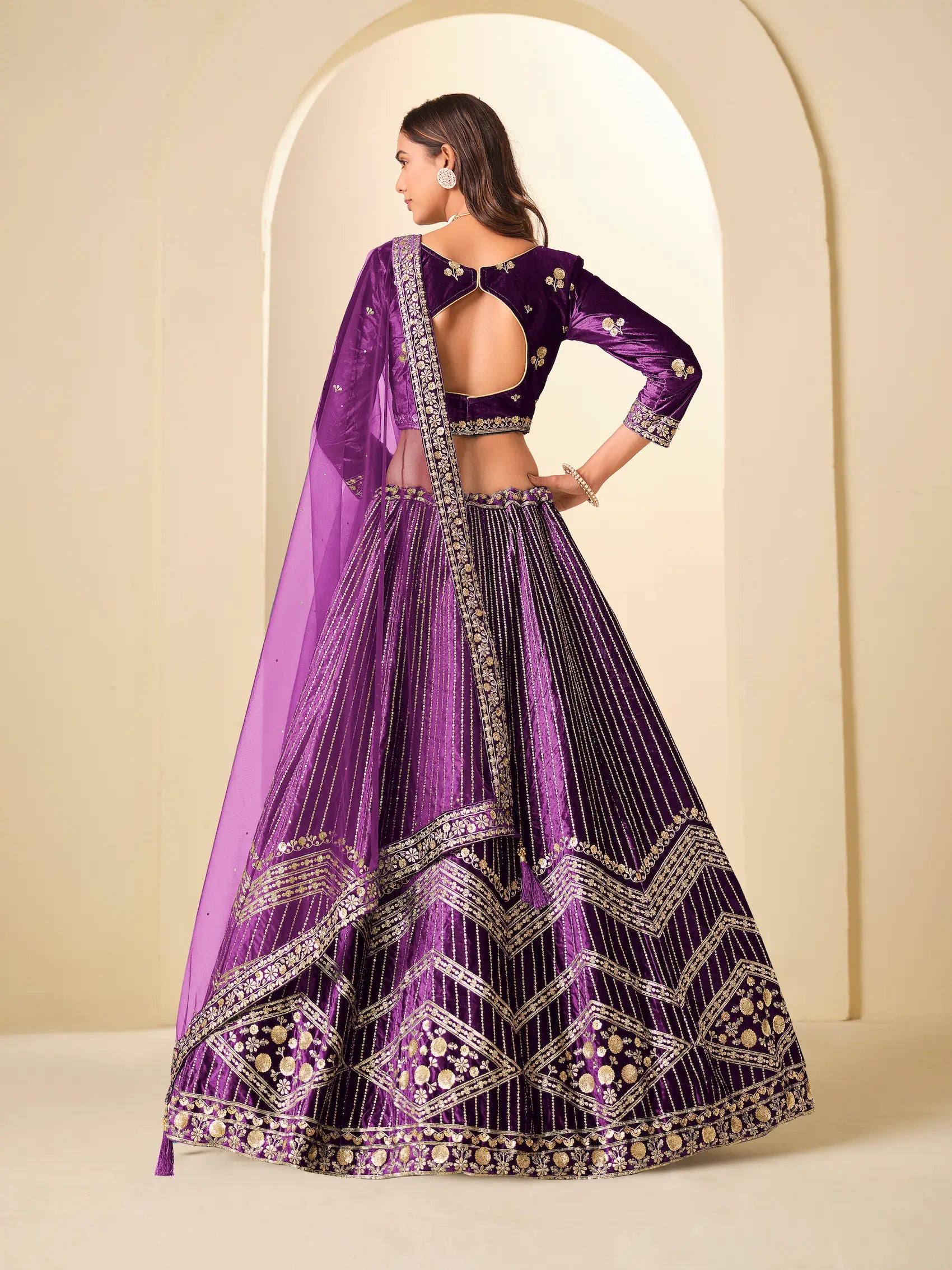Grape Purple Embroidery Work Velvet Lehenga Choli