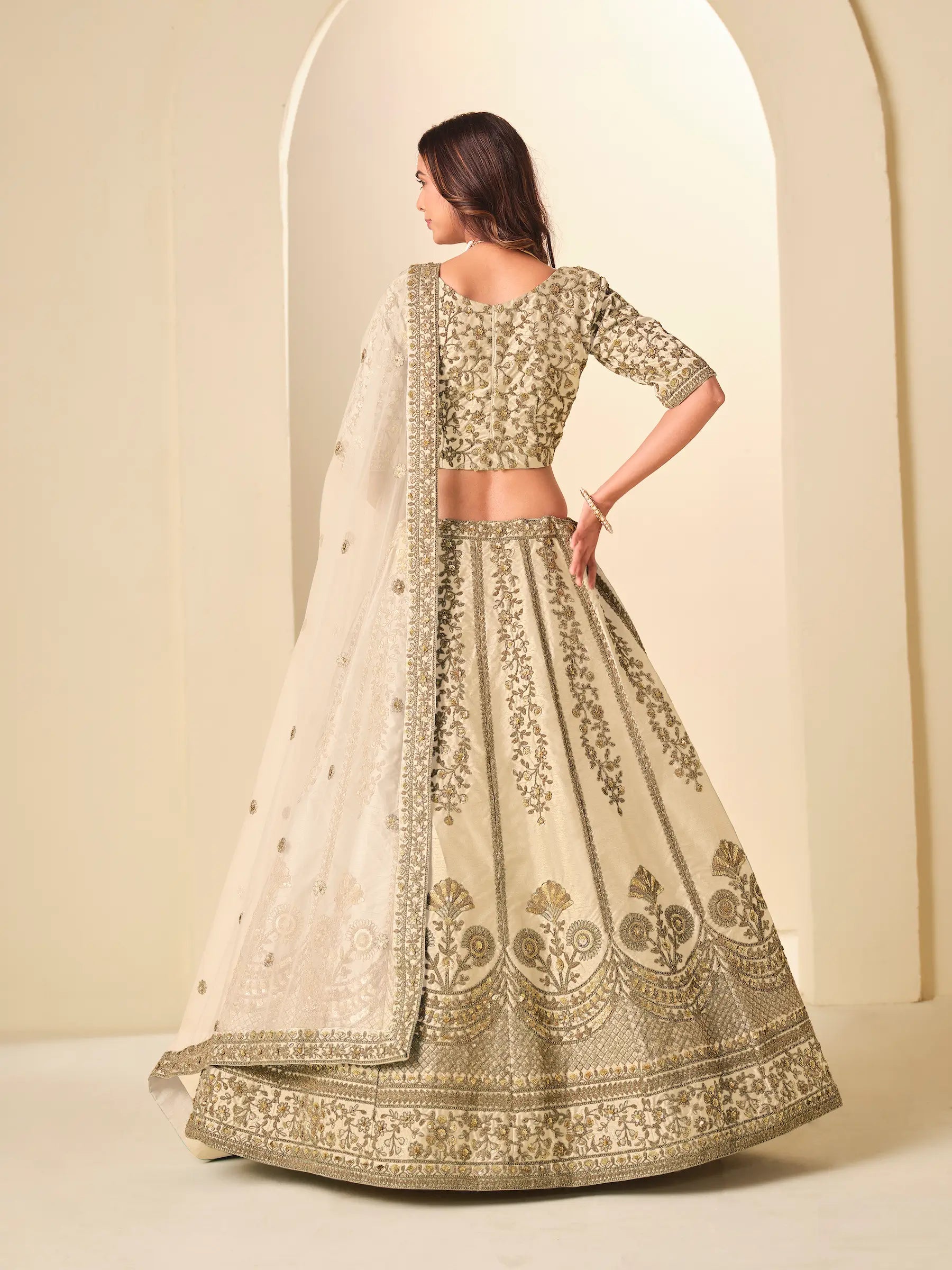 Soft Beige Sequins Embroidery Art Silk Lehenga Choli