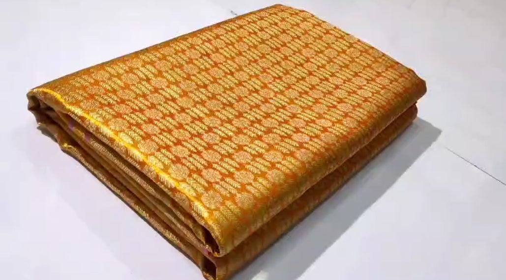 Orange Kanchipuram Handloom Tissue Brocade Silk Meenakari Saree
