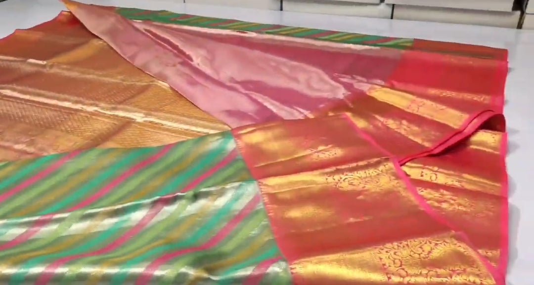 Multi Colour Kanchipuram Handloom Tissue Brocade Silk Saree