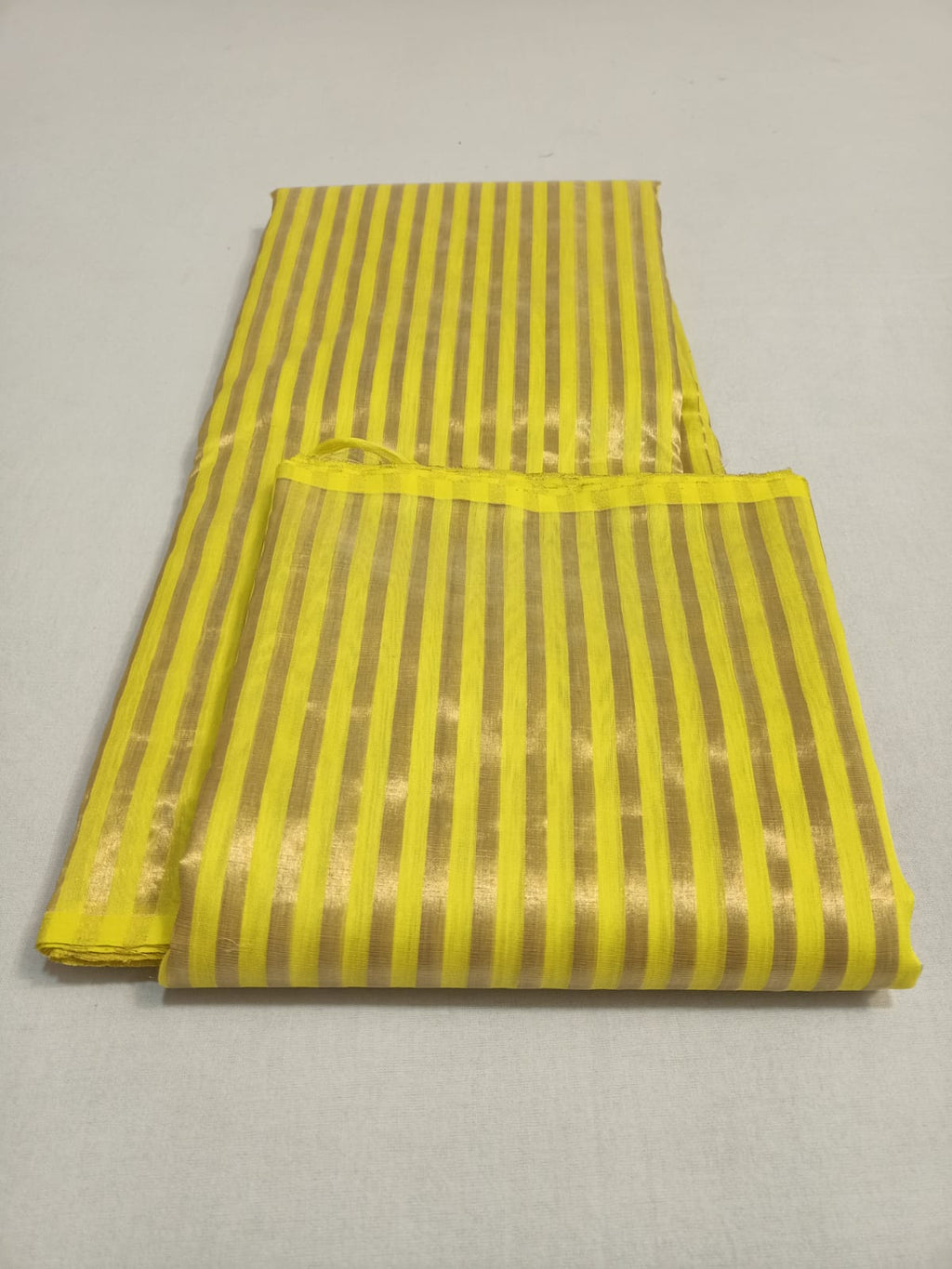 Golden Yellow Chanderi Handloom Cotton Silk Striped Saree