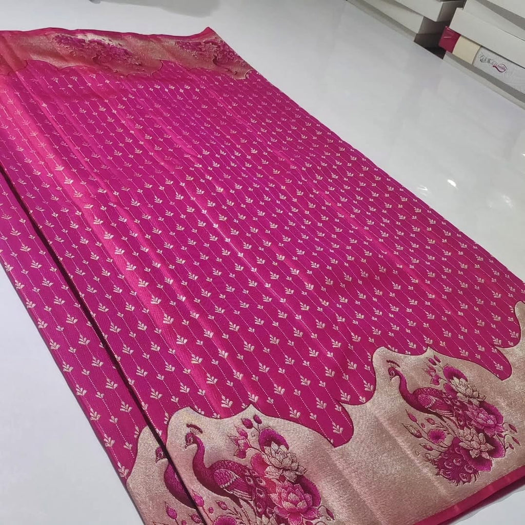Dark Pink Kanchipuram Handloom Pattu Silk Meenakari Saree