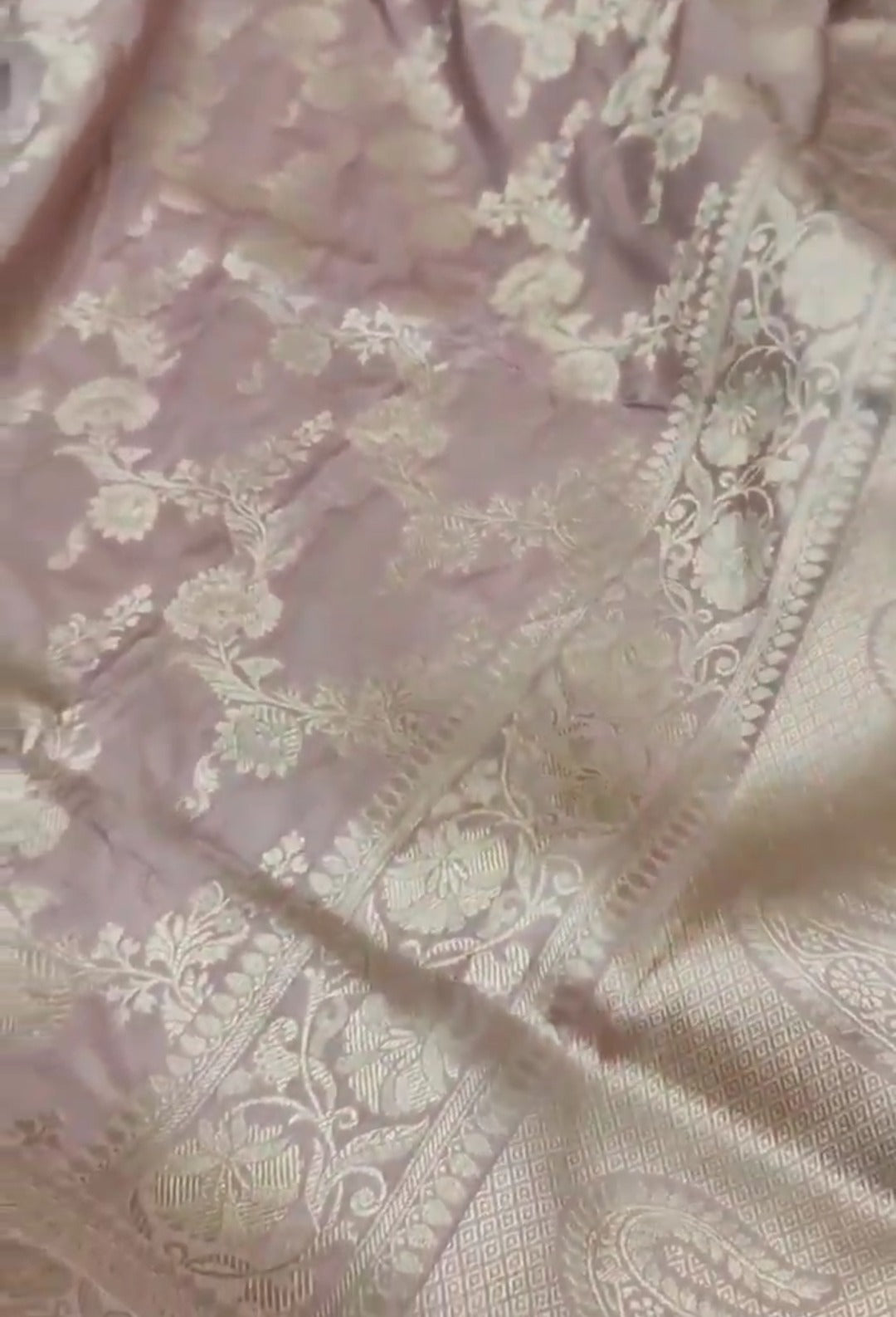 Pinkish Beige Banarasi Handloom Katan Silk Saree