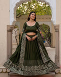 Designer Mehndi Silk Lehenga With Swarovski
