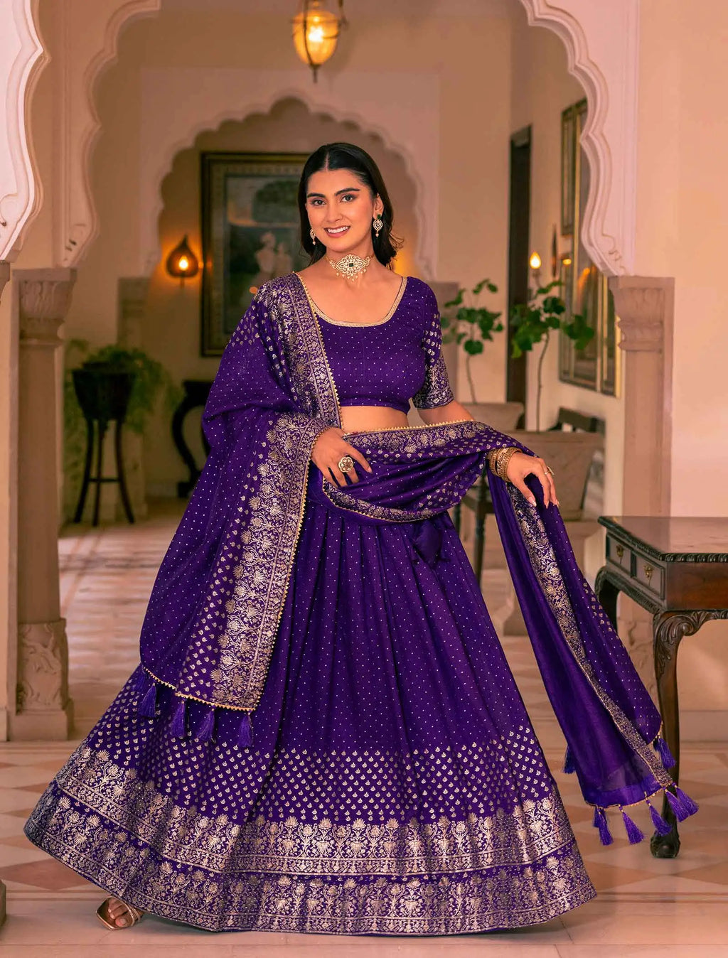 Traditional Purple Lehenga With Swarovski Sparkle