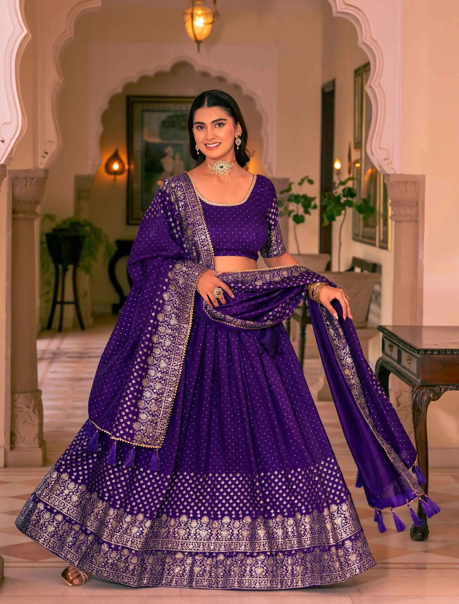 Traditional Purple Lehenga With Swarovski Sparkle