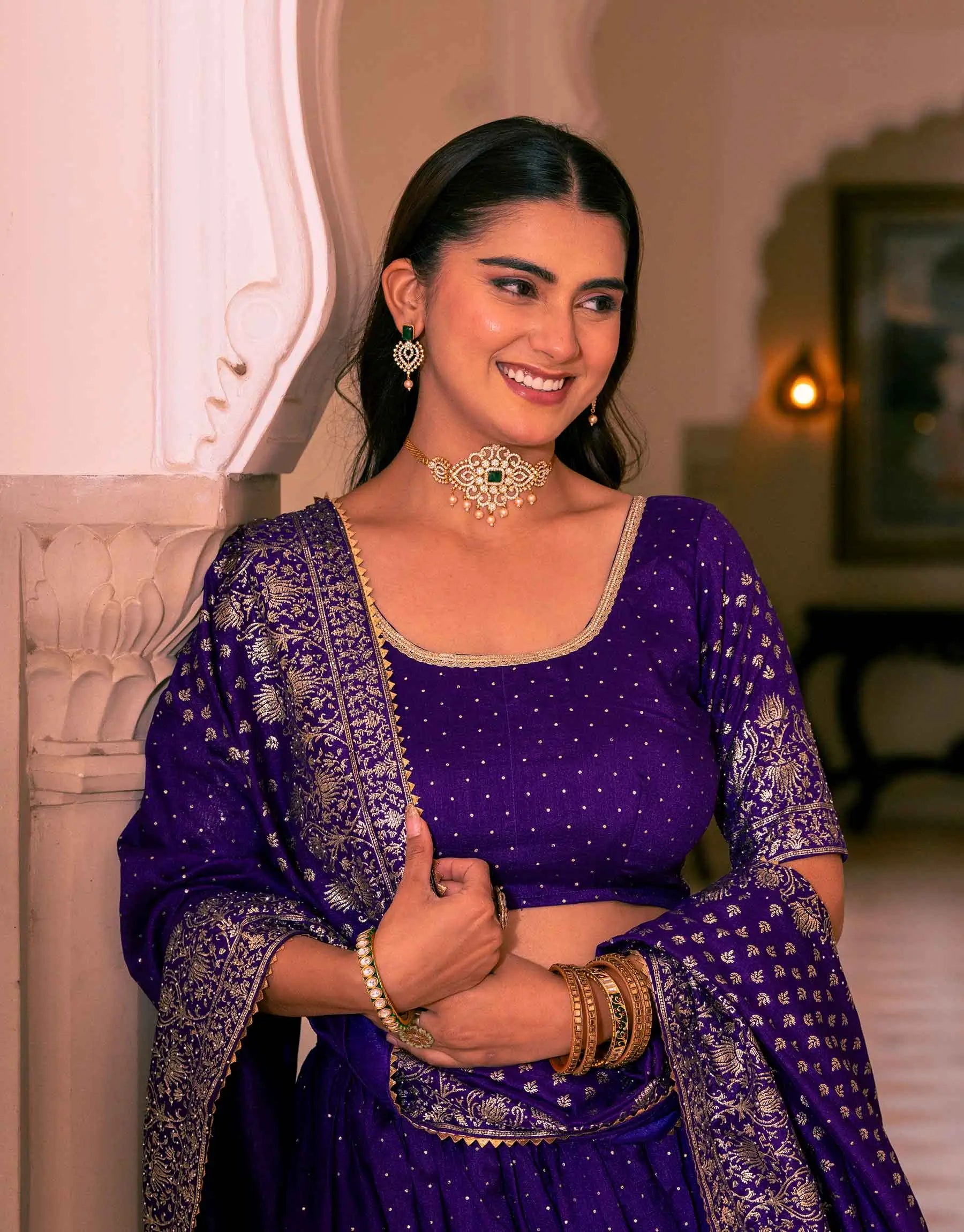 Traditional Purple Lehenga With Swarovski Sparkle