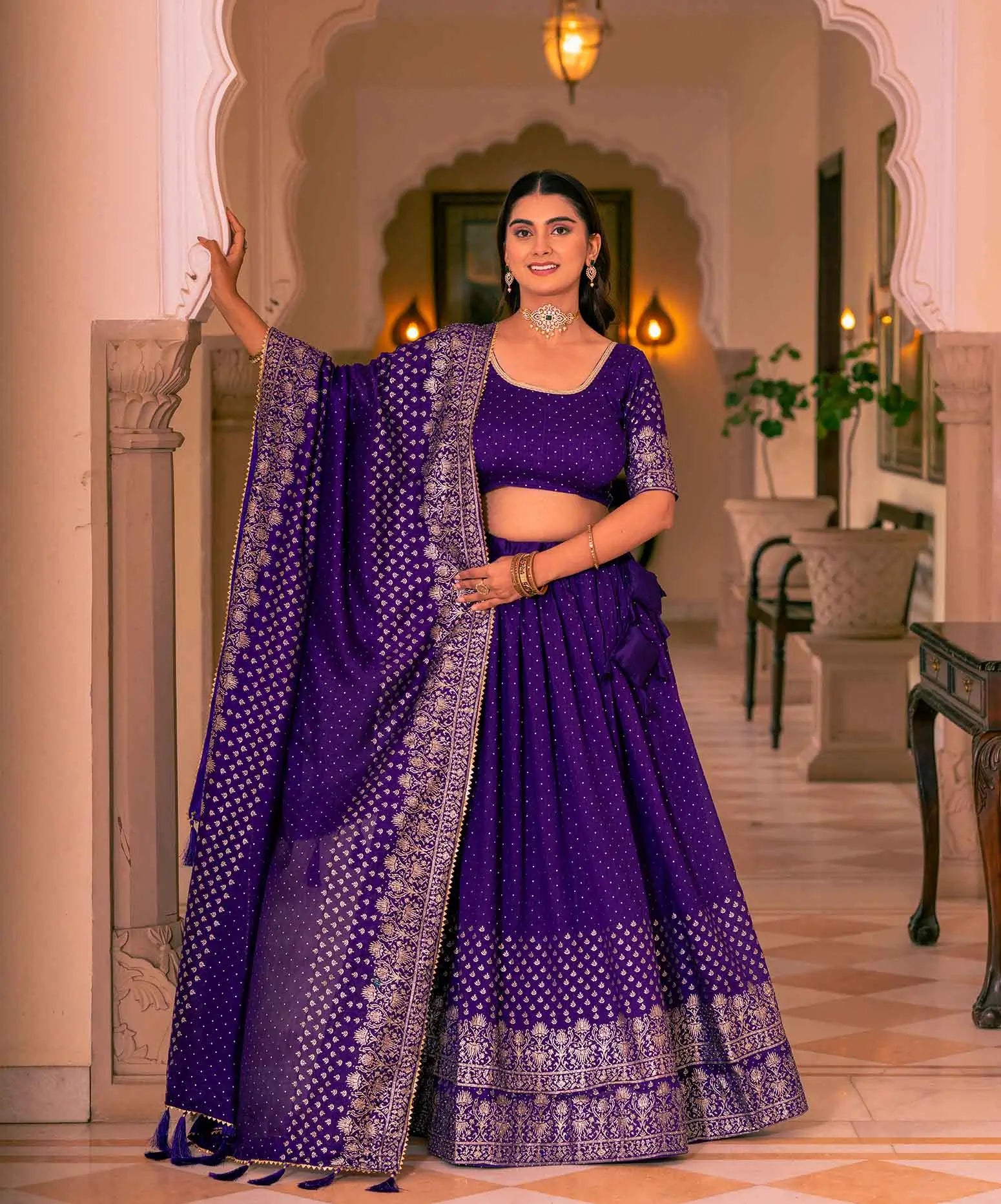Traditional Purple Lehenga With Swarovski Sparkle