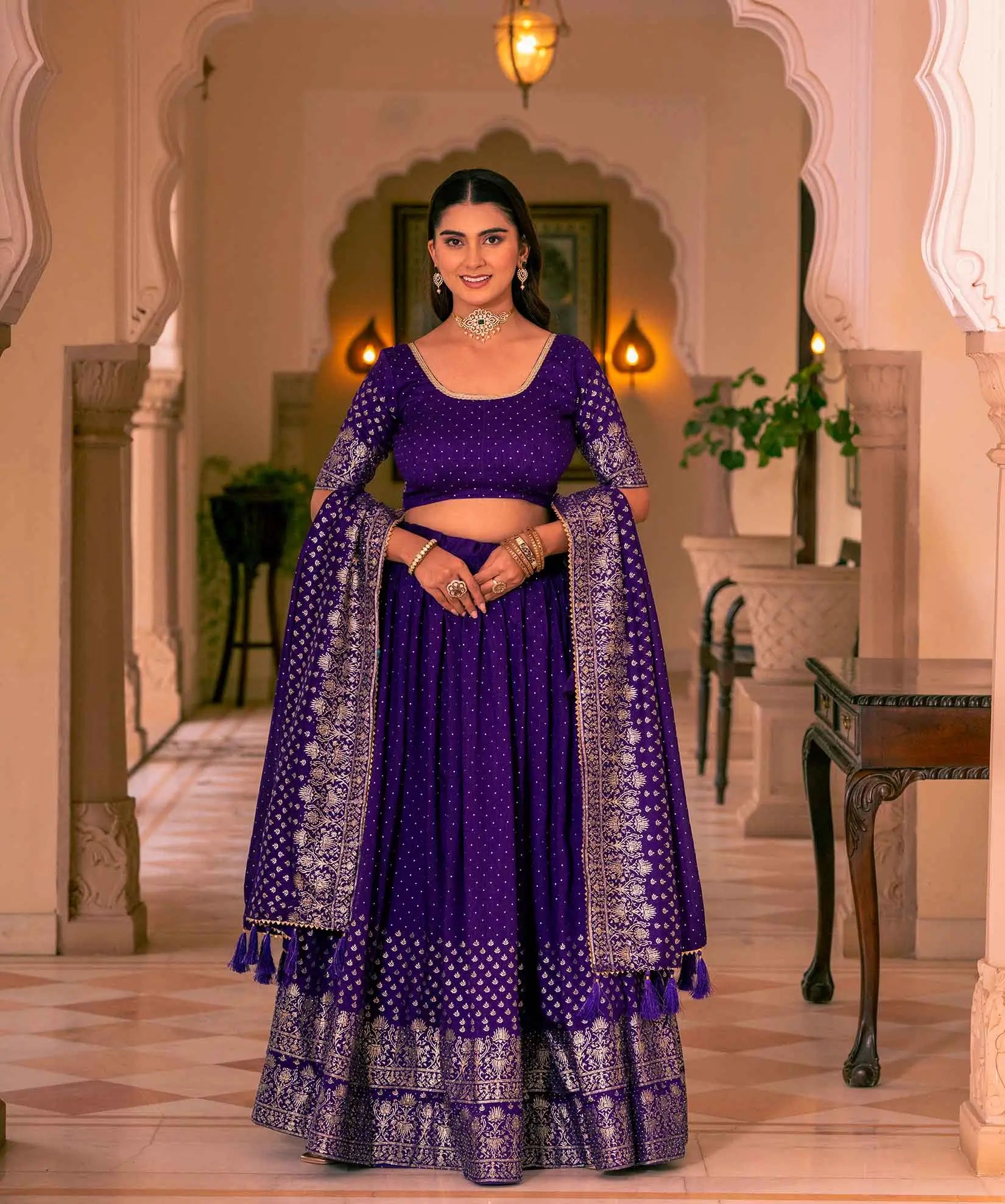 Traditional Purple Lehenga With Swarovski Sparkle