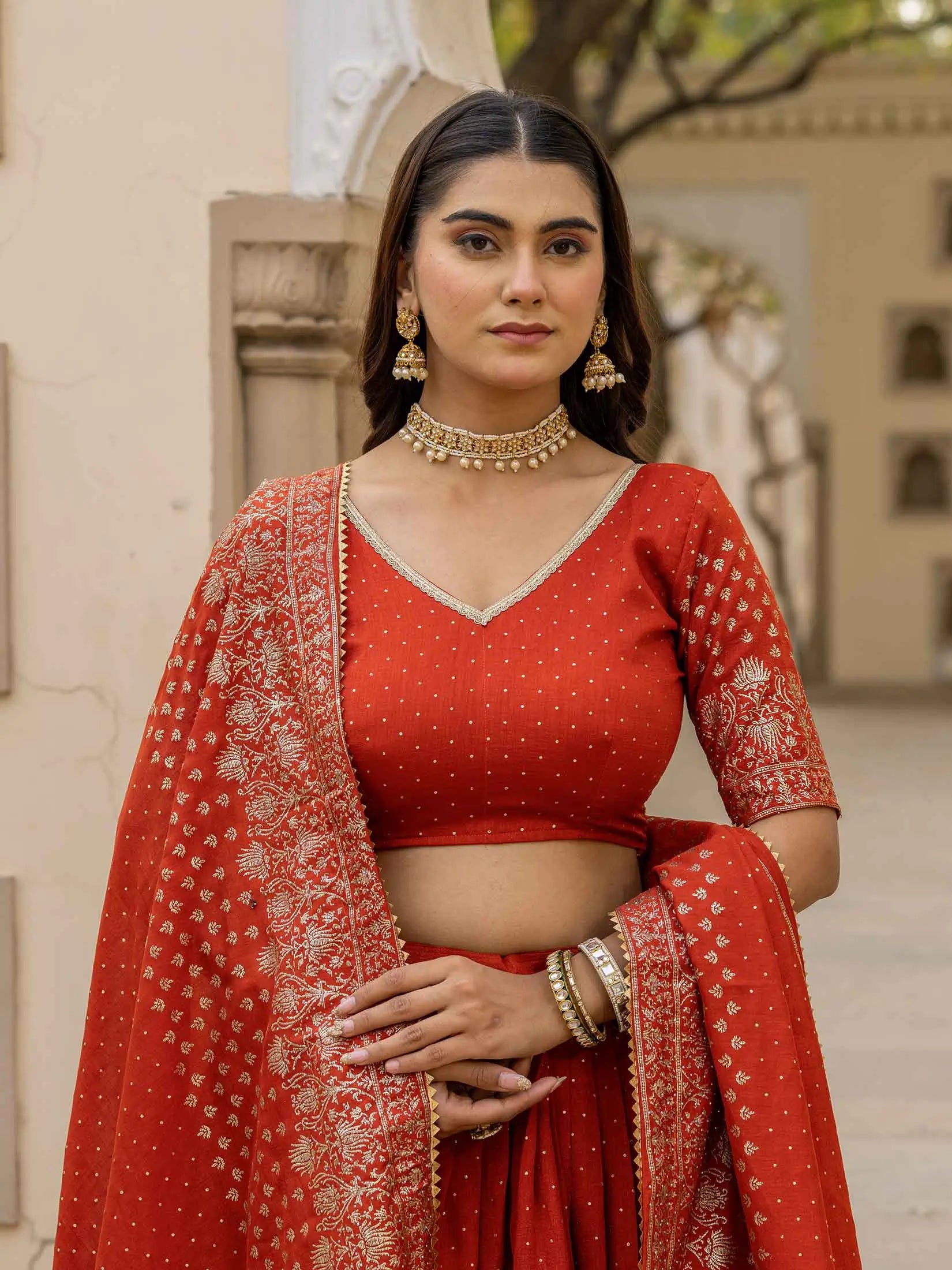 Traditional Rust Lehenga With Swarovski Sparkle