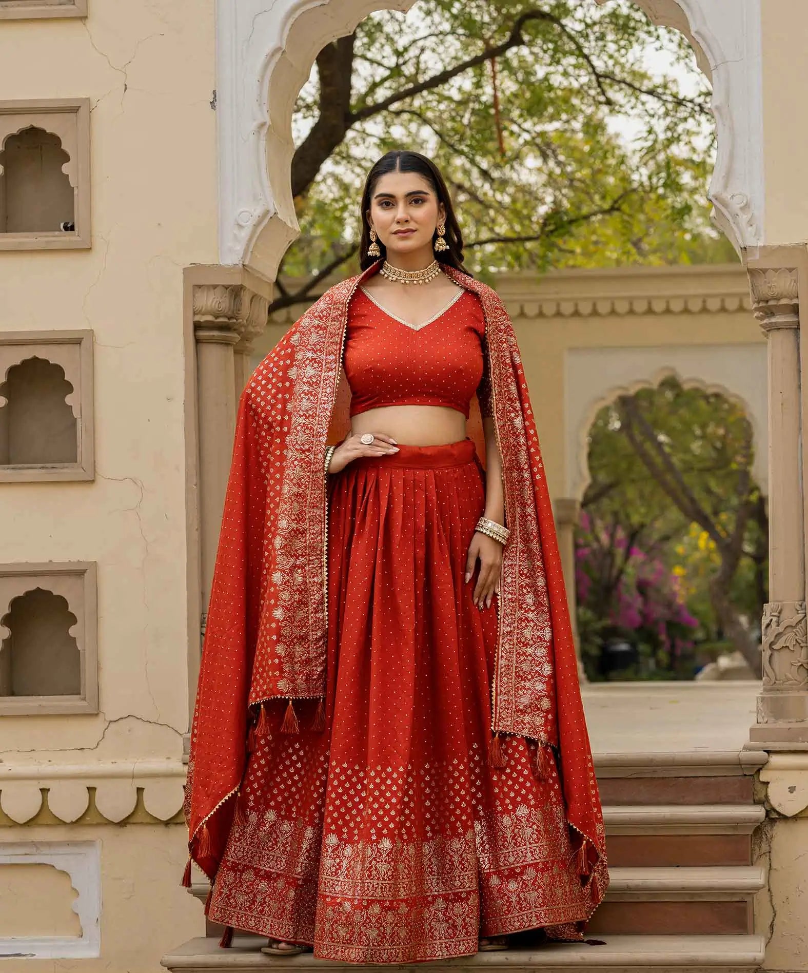 Traditional Rust Lehenga With Swarovski Sparkle