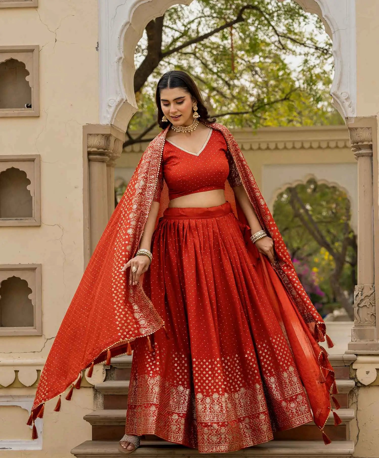 Traditional Rust Lehenga With Swarovski Sparkle