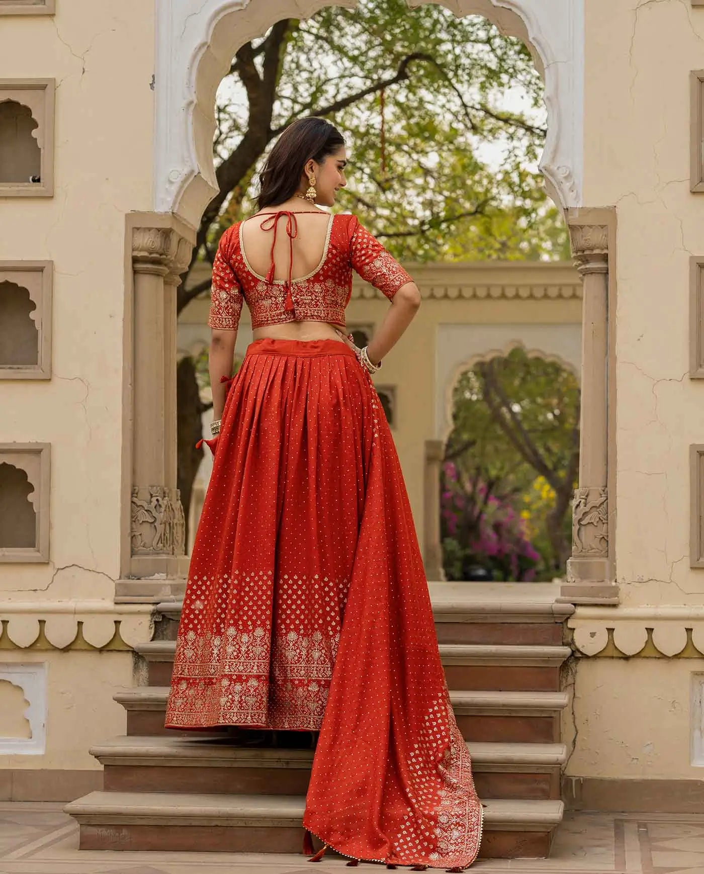 Traditional Rust Lehenga With Swarovski Sparkle