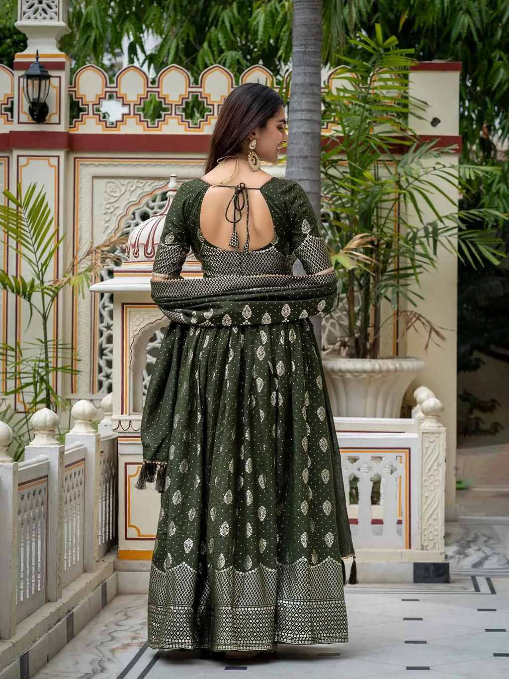 Mehndi Foil Printed Silk Lehenga Choli