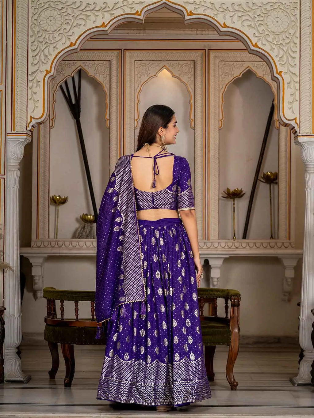 Purple Foil Printed Silk Lehenga Choli