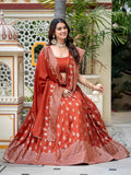 Rust Foil Printed Silk Lehenga Choli