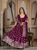 Wine Foil Printed Silk Lehenga Choli
