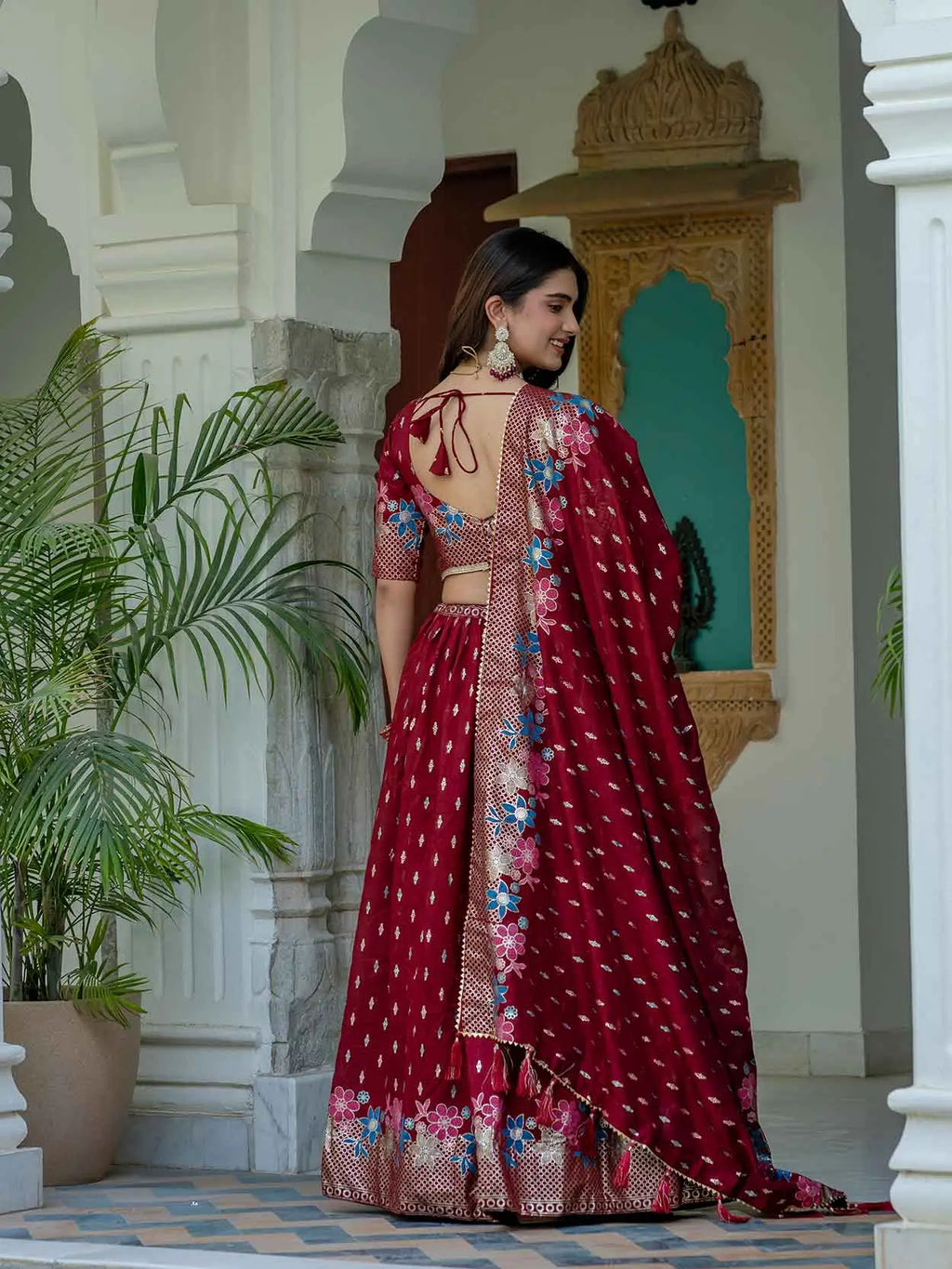 Maroon Lehenga Choli With Multi Color Foil Print