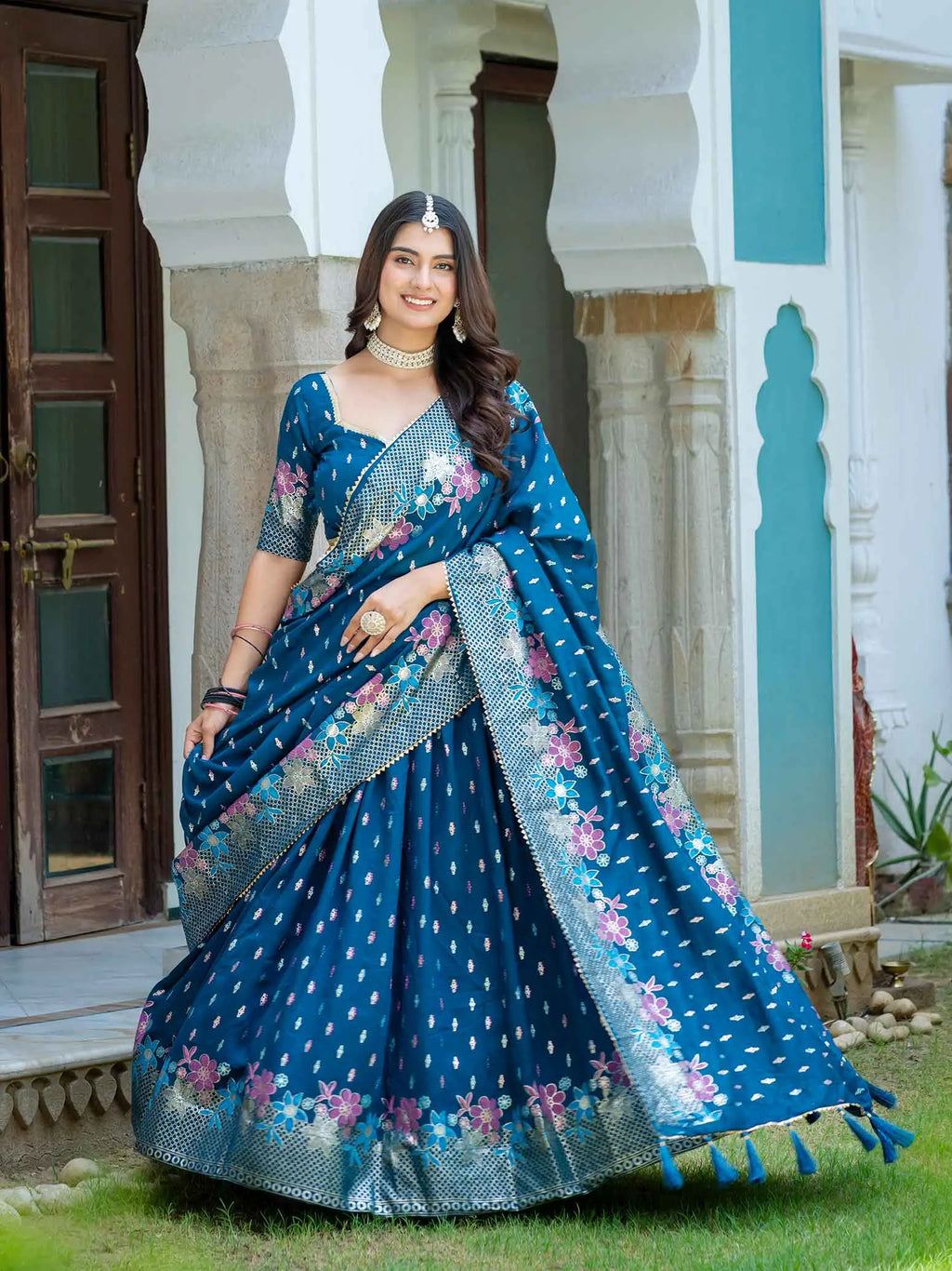 Teal Lehenga Choli With Multi Color Foil Print