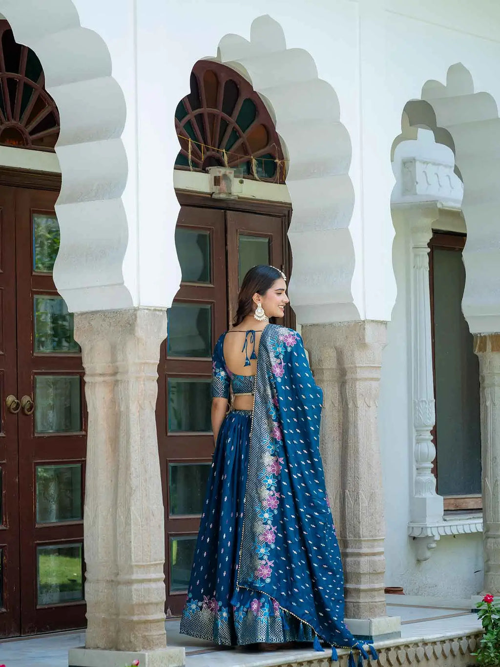 Teal Lehenga Choli With Multi Color Foil Print