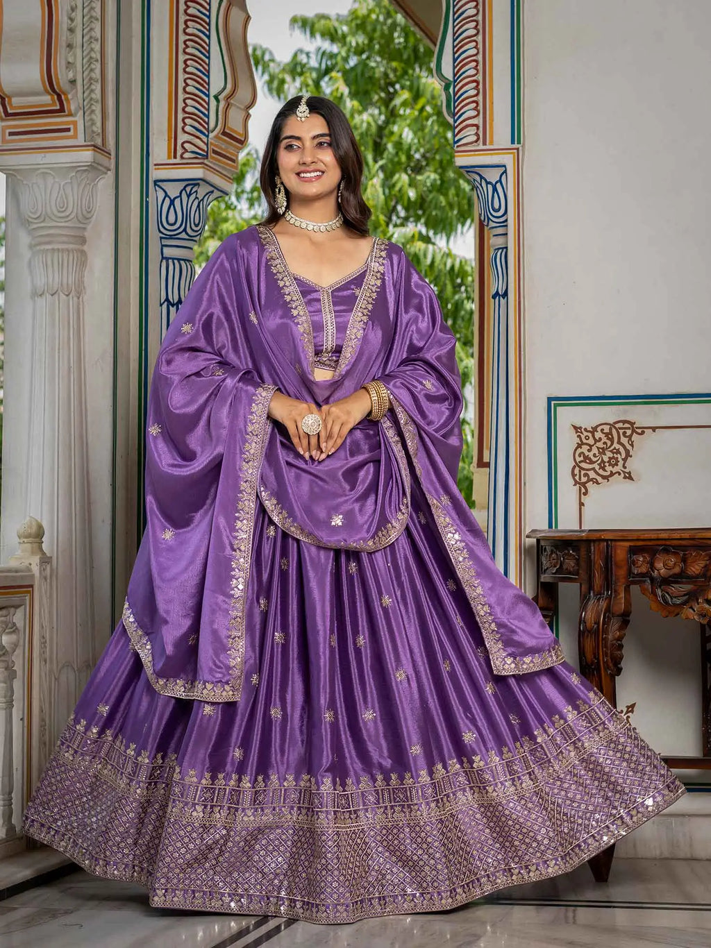 Lavender Lehenga Choli With Sequins Embroidery Work