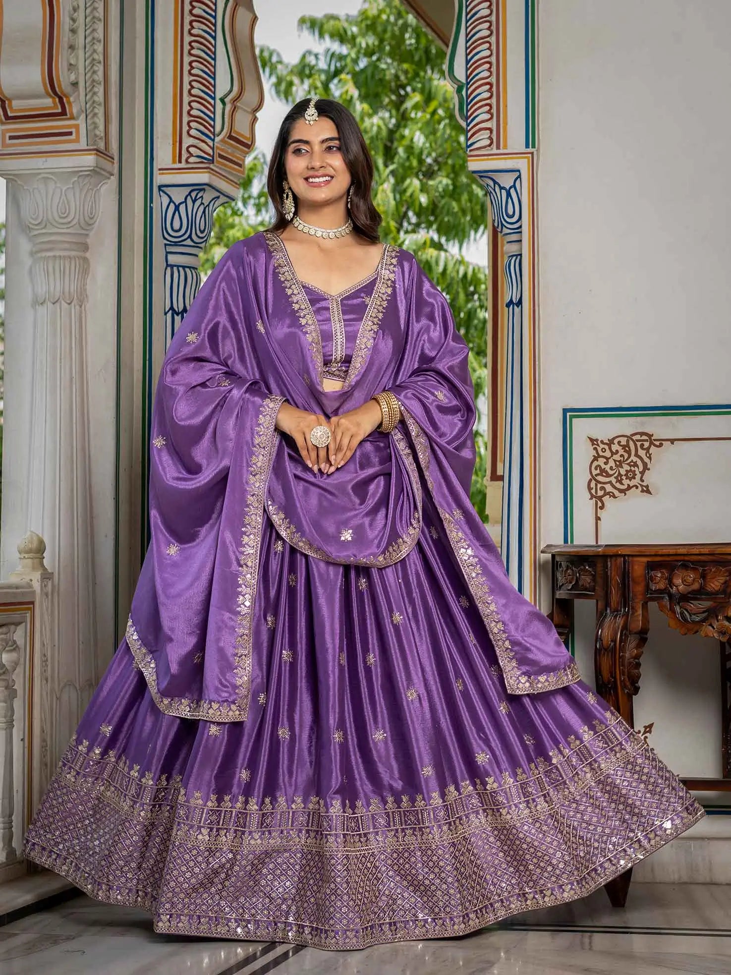 Lavender Lehenga Choli With Sequins Embroidery Work