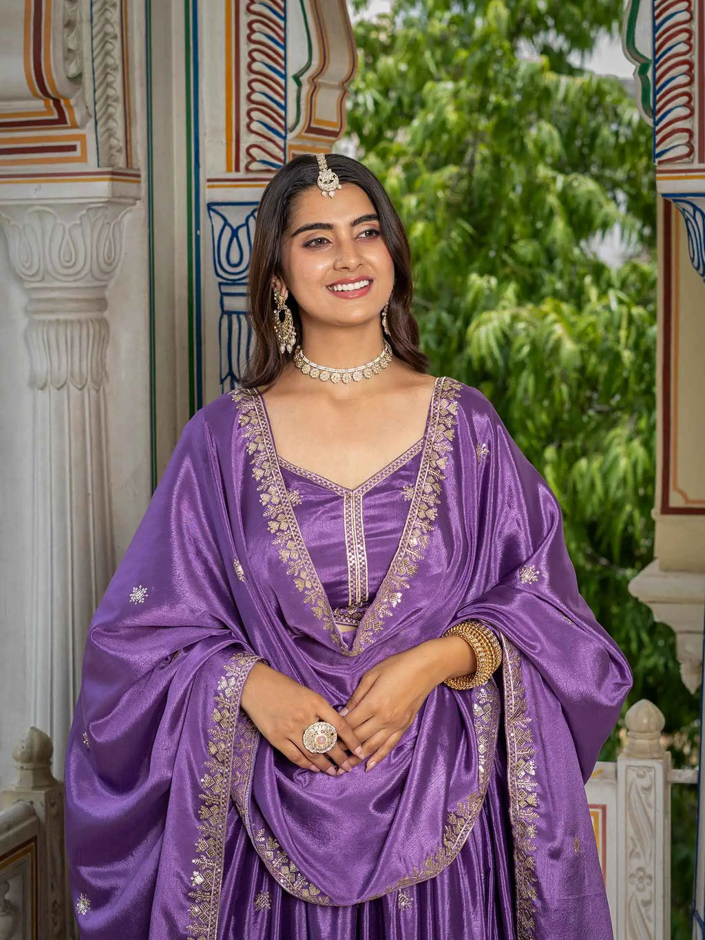 Lavender Lehenga Choli With Sequins Embroidery Work