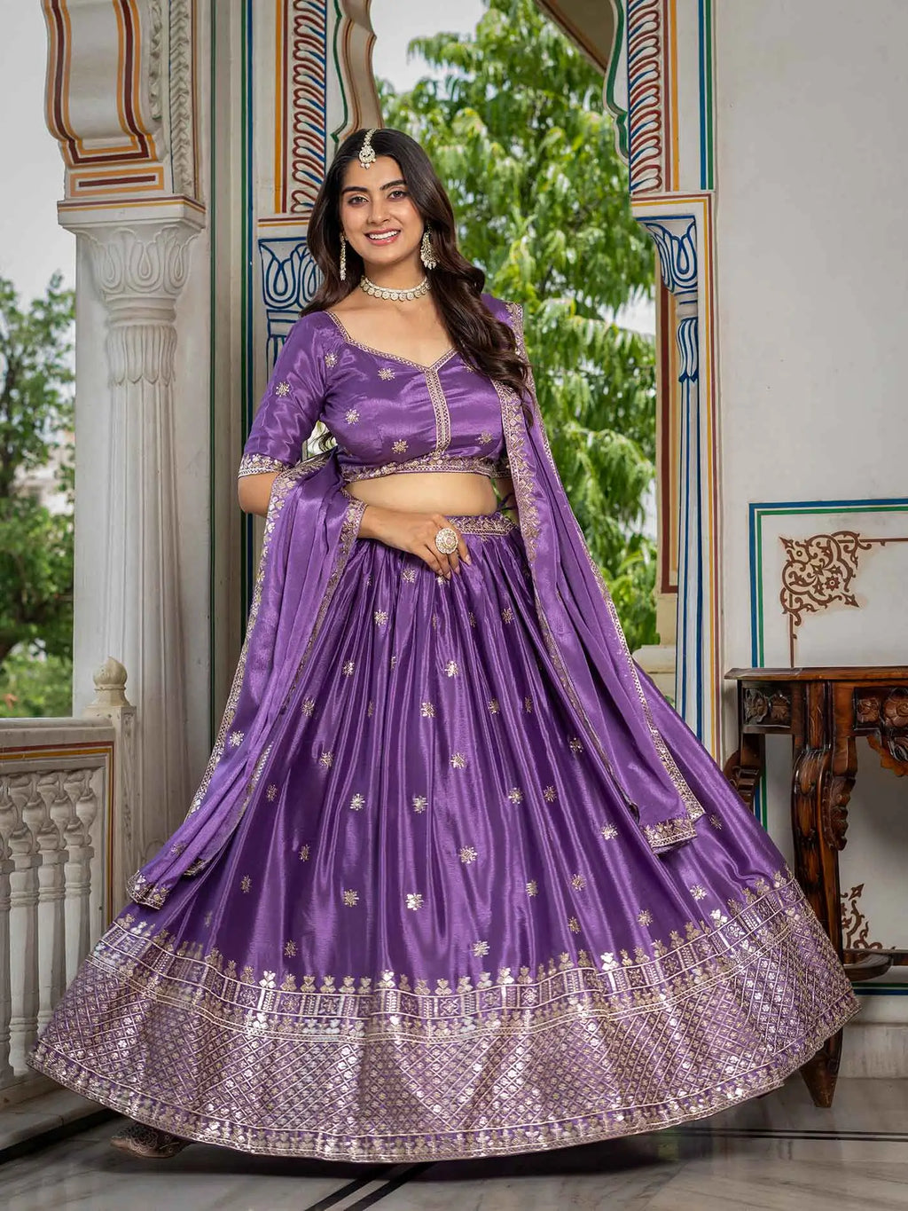 Lavender Lehenga Choli With Sequins Embroidery Work