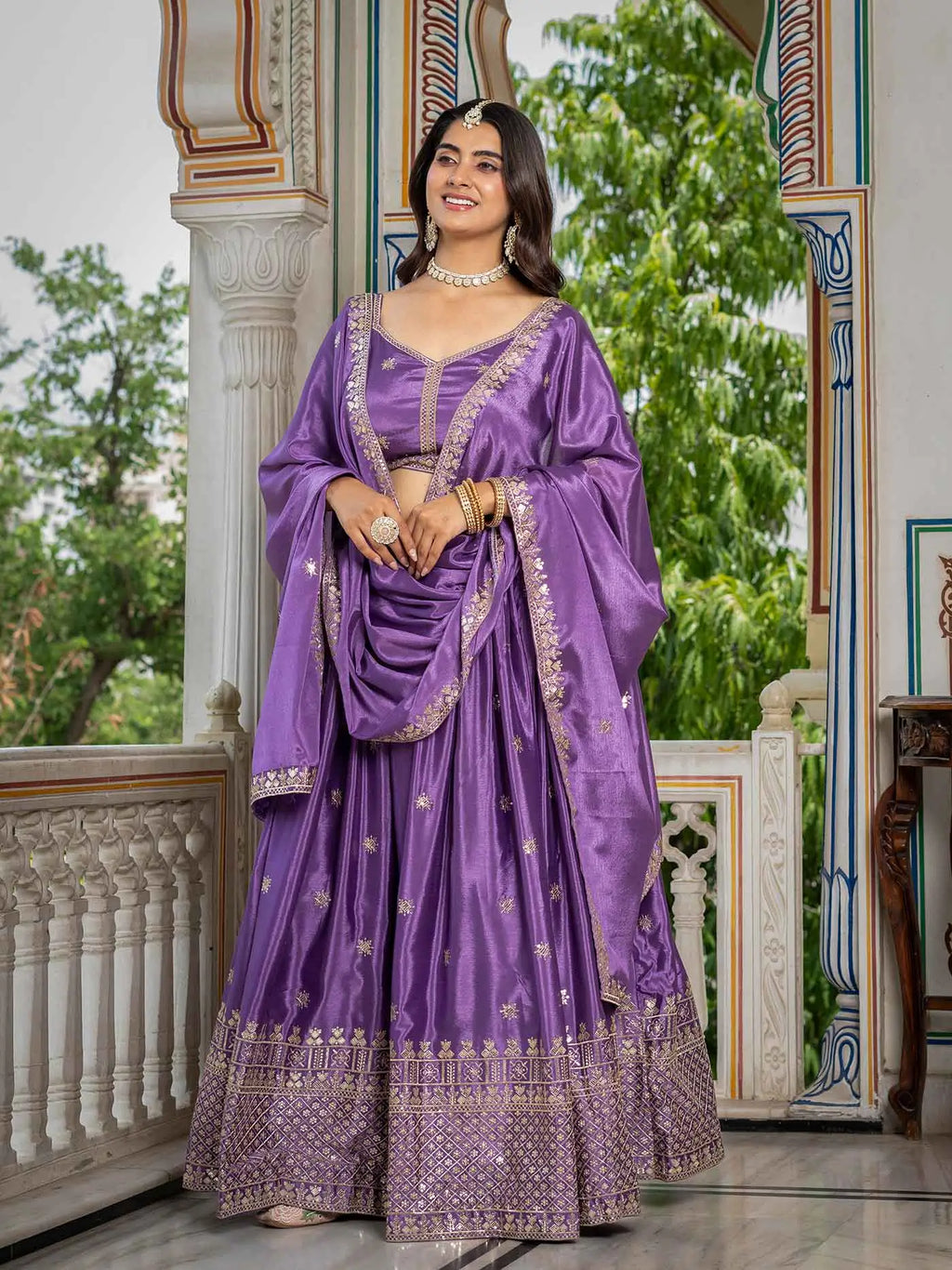Lavender Lehenga Choli With Sequins Embroidery Work