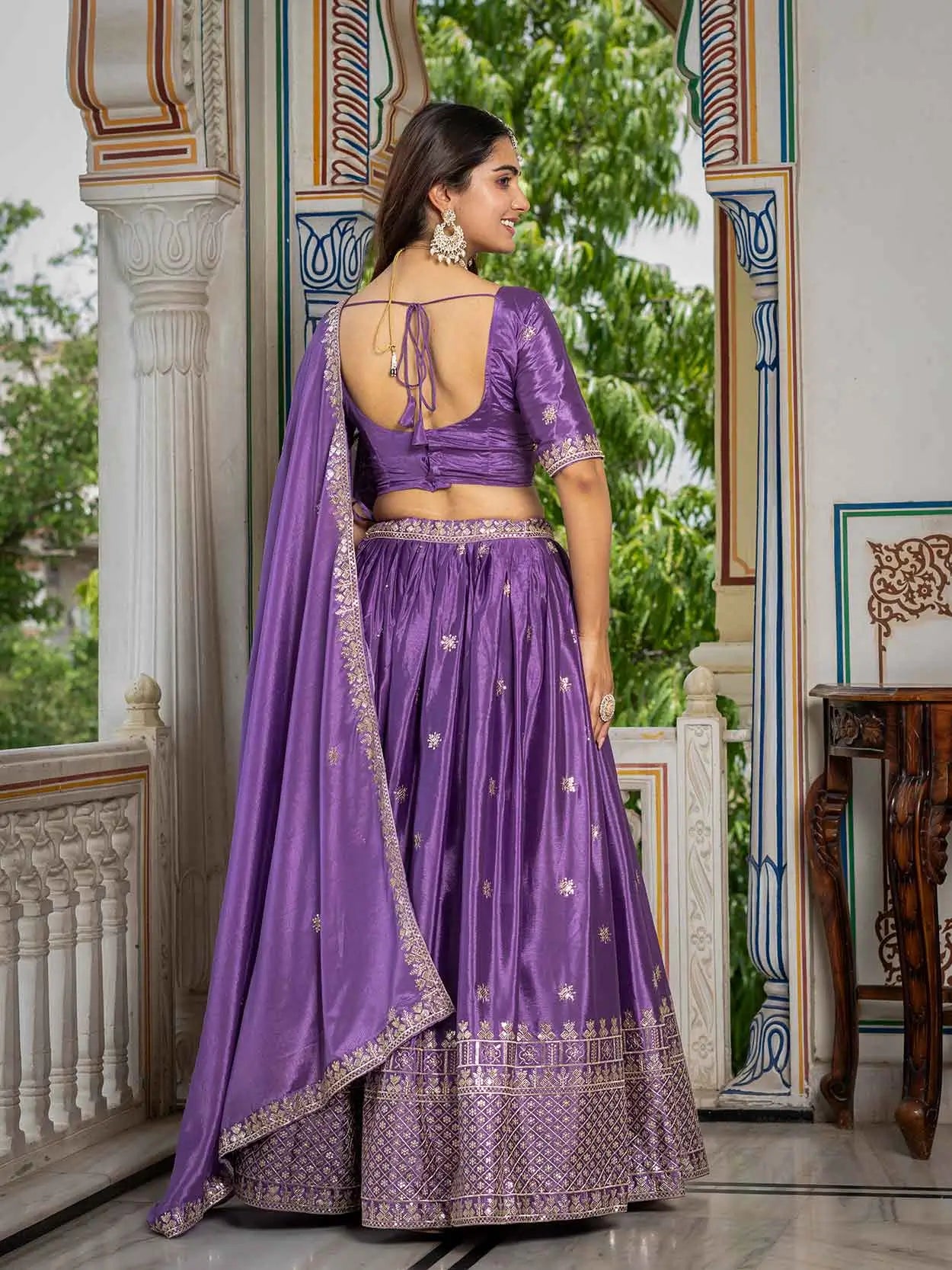 Lavender Lehenga Choli With Sequins Embroidery Work