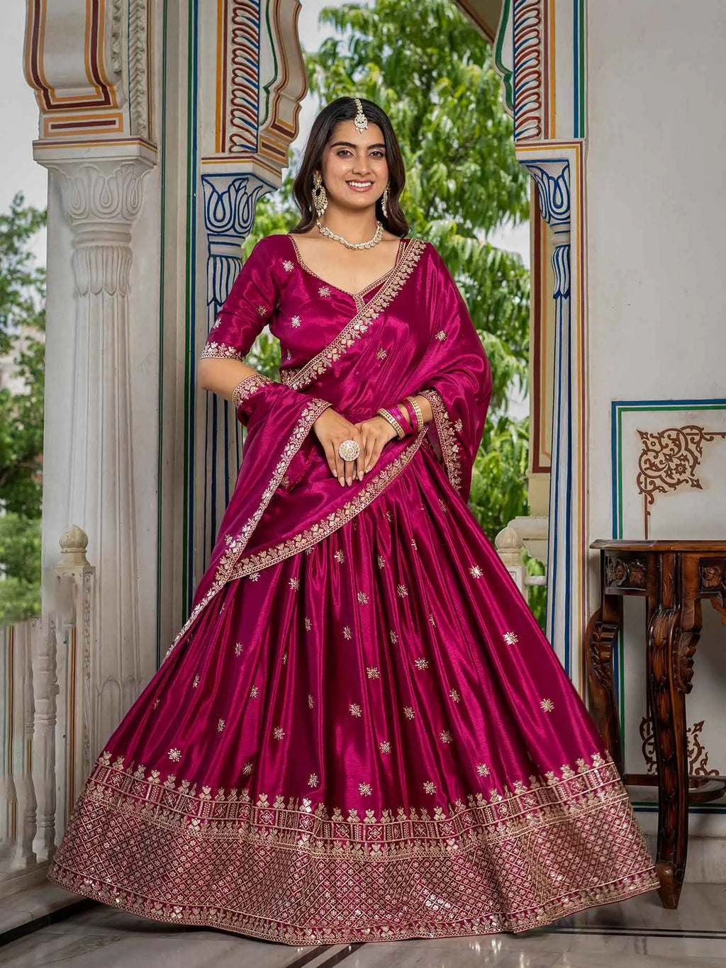 Pink Lehenga Choli With Sequins Embroidery Work
