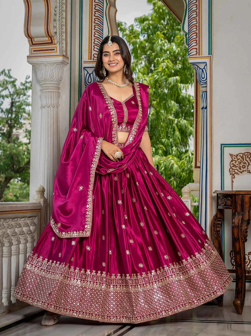 Pink Lehenga Choli With Sequins Embroidery Work