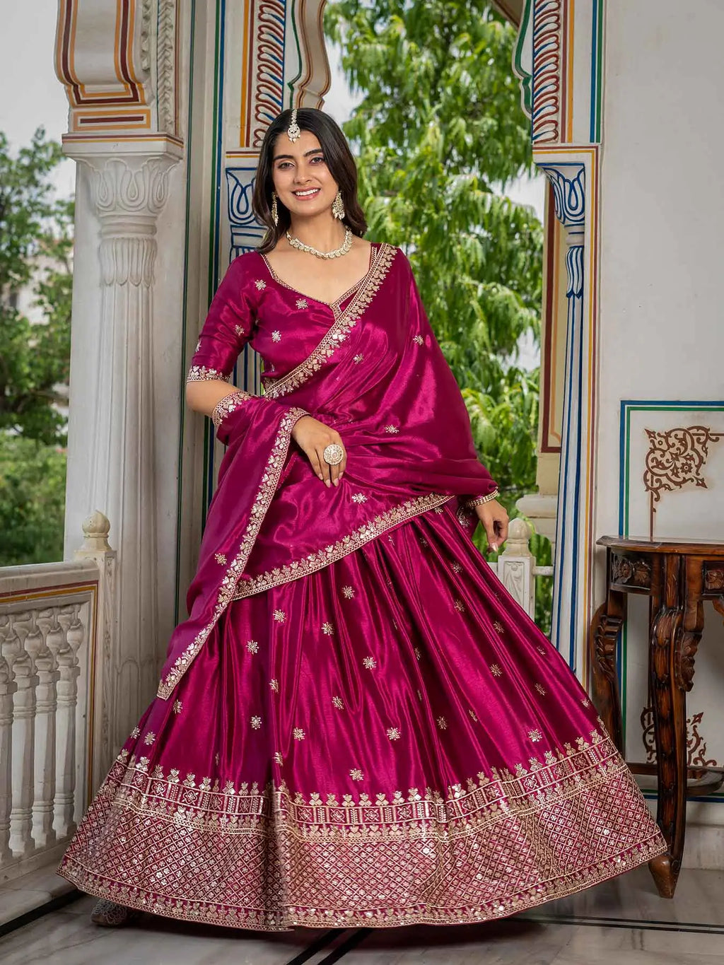 Pink Lehenga Choli With Sequins Embroidery Work