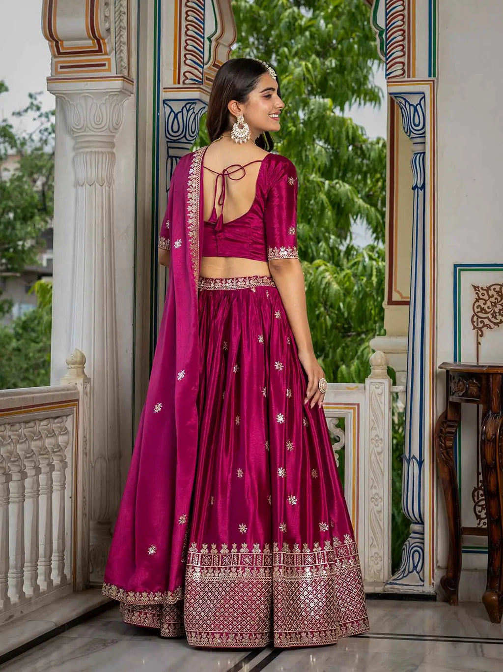 Pink Lehenga Choli With Sequins Embroidery Work