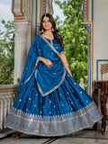 Rama Lehenga Choli With Sequins Embroidery Work