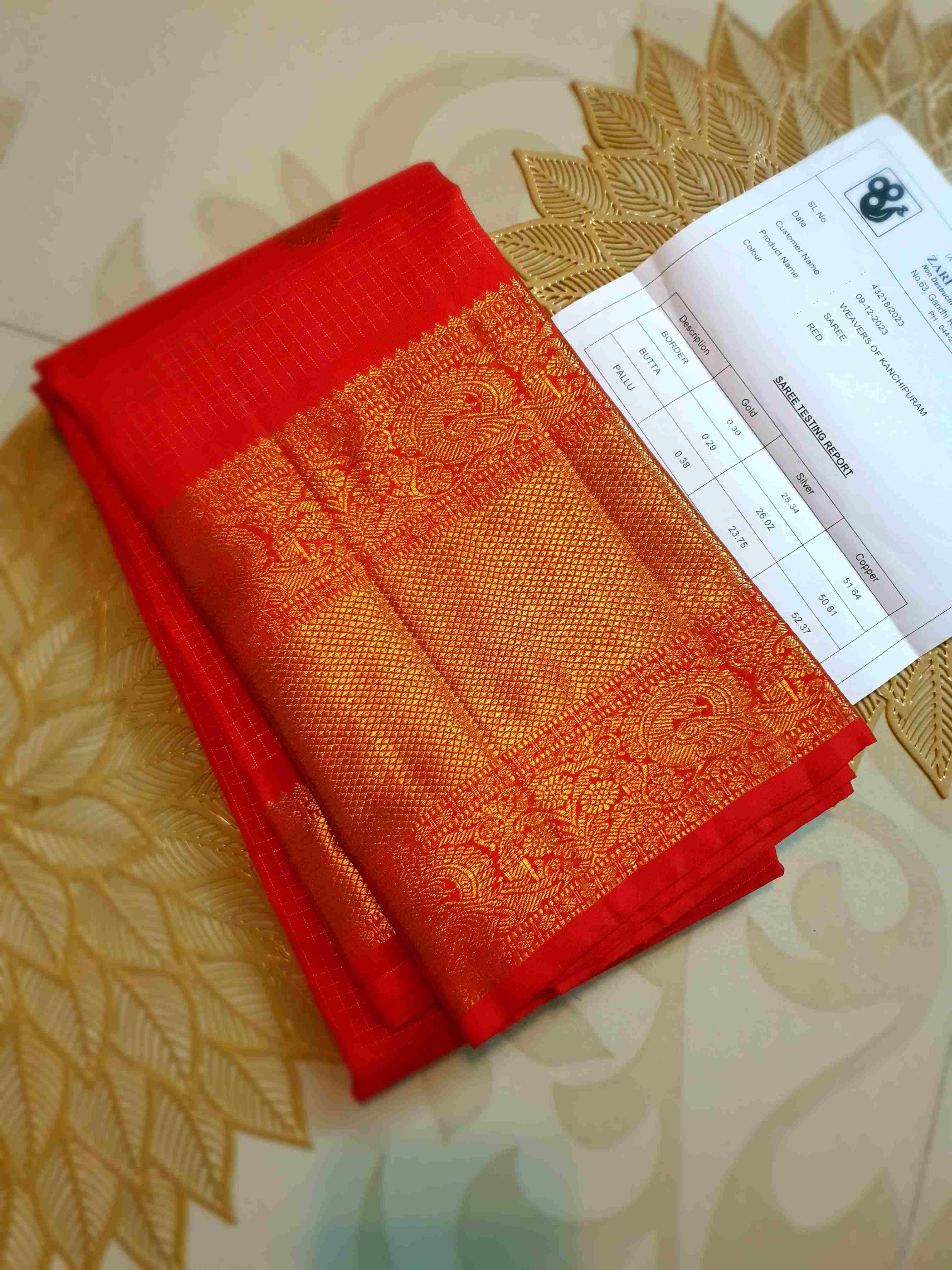 Red Kanchipuram Handloom 4G Pure Gold Pattu Silk Saree