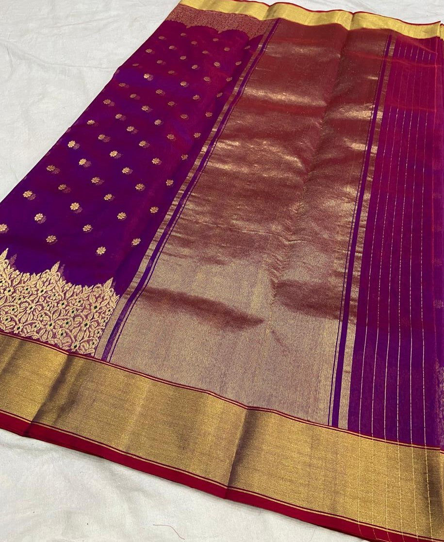 Dual Tone Purple Chanderi Handloom Katan Silk Meenakari Saree