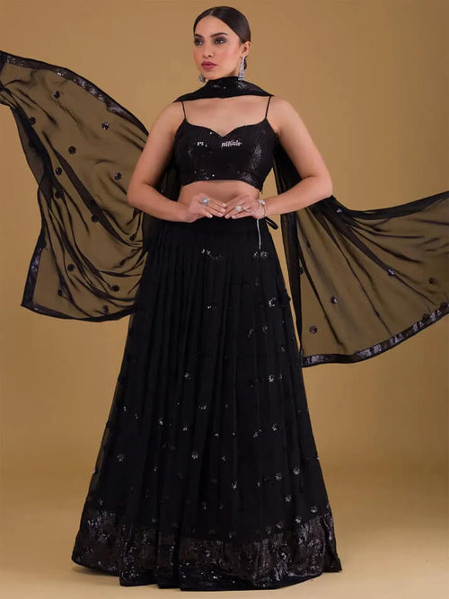 Black Designer Party Wear Lehenga with Sequins Embroidery