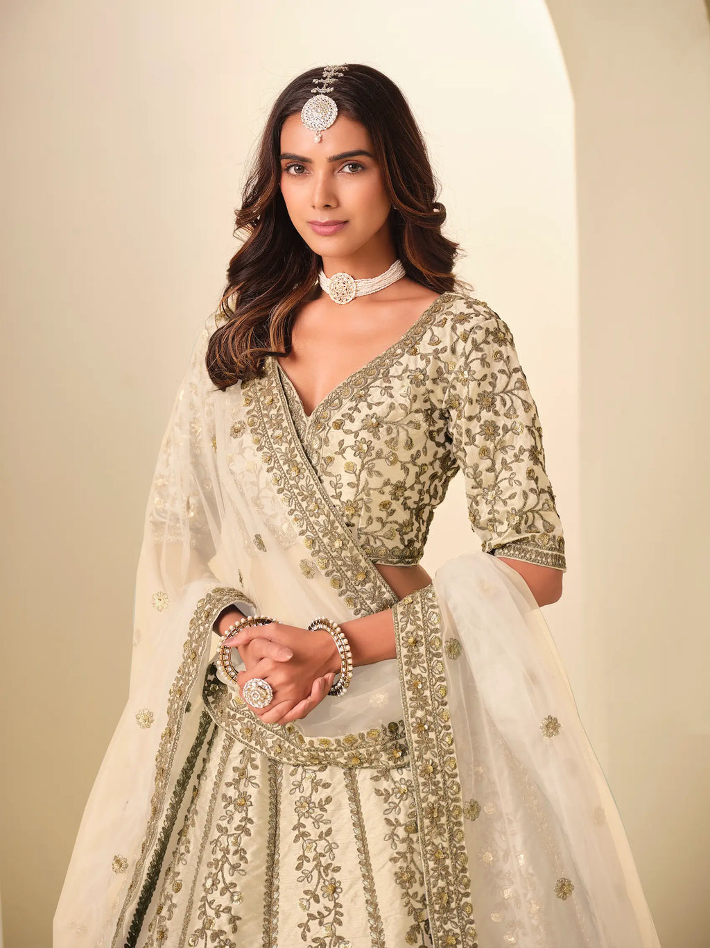 Soft Beige Sequins Embroidery Art Silk Lehenga Choli