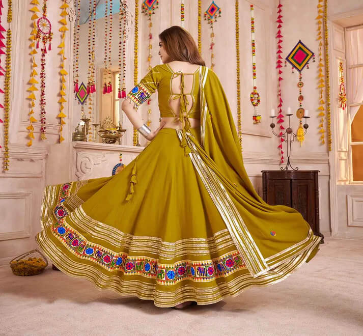 Mustard Brown Kutchi Work Navratri Lehenga Choli