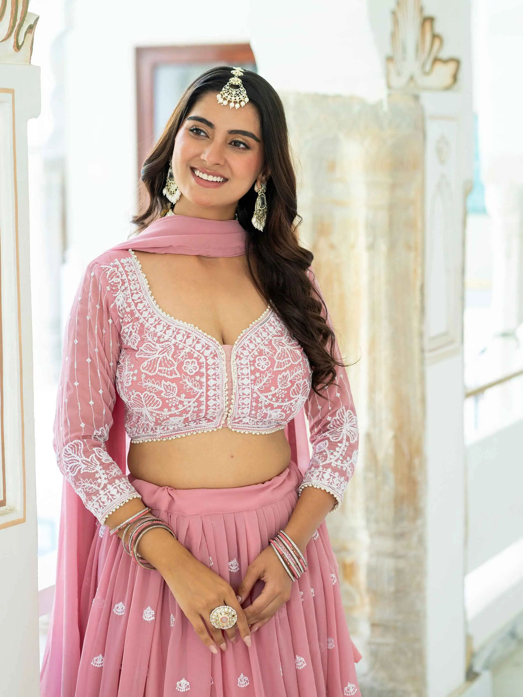 Baby Pink Lehenga Choli With Embroidery Work