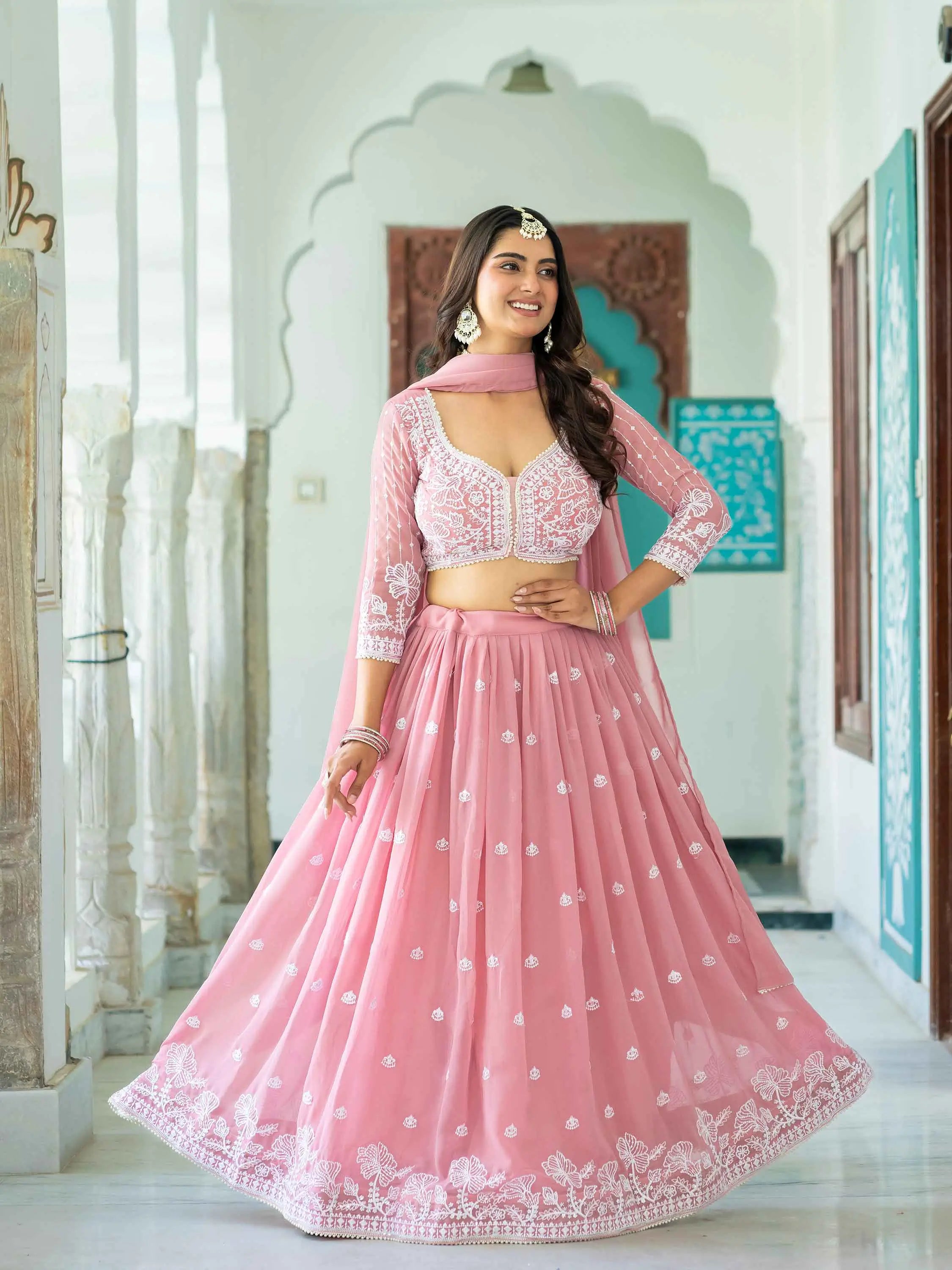 Baby Pink Lehenga Choli With Embroidery Work