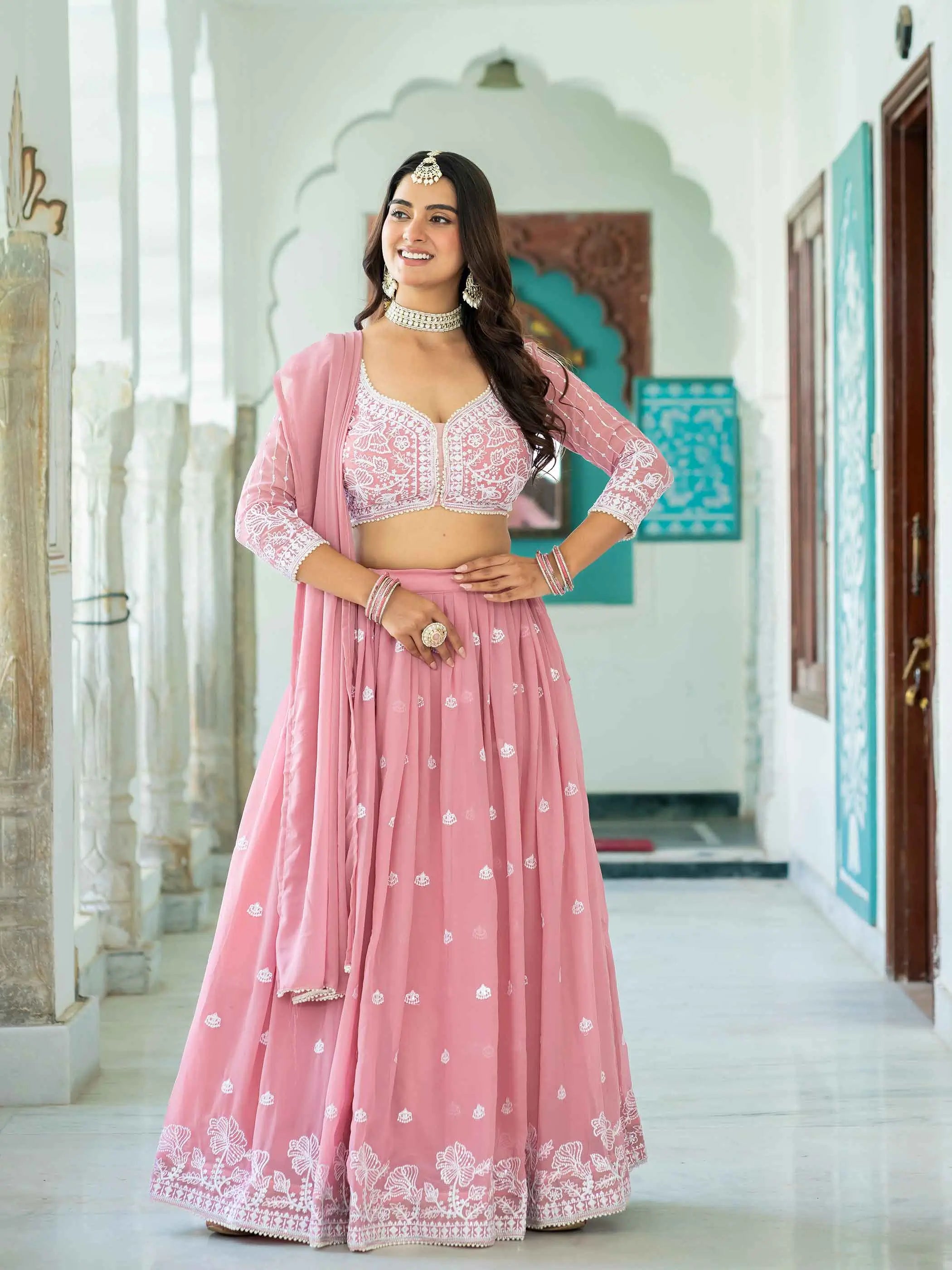 Baby Pink Lehenga Choli With Embroidery Work